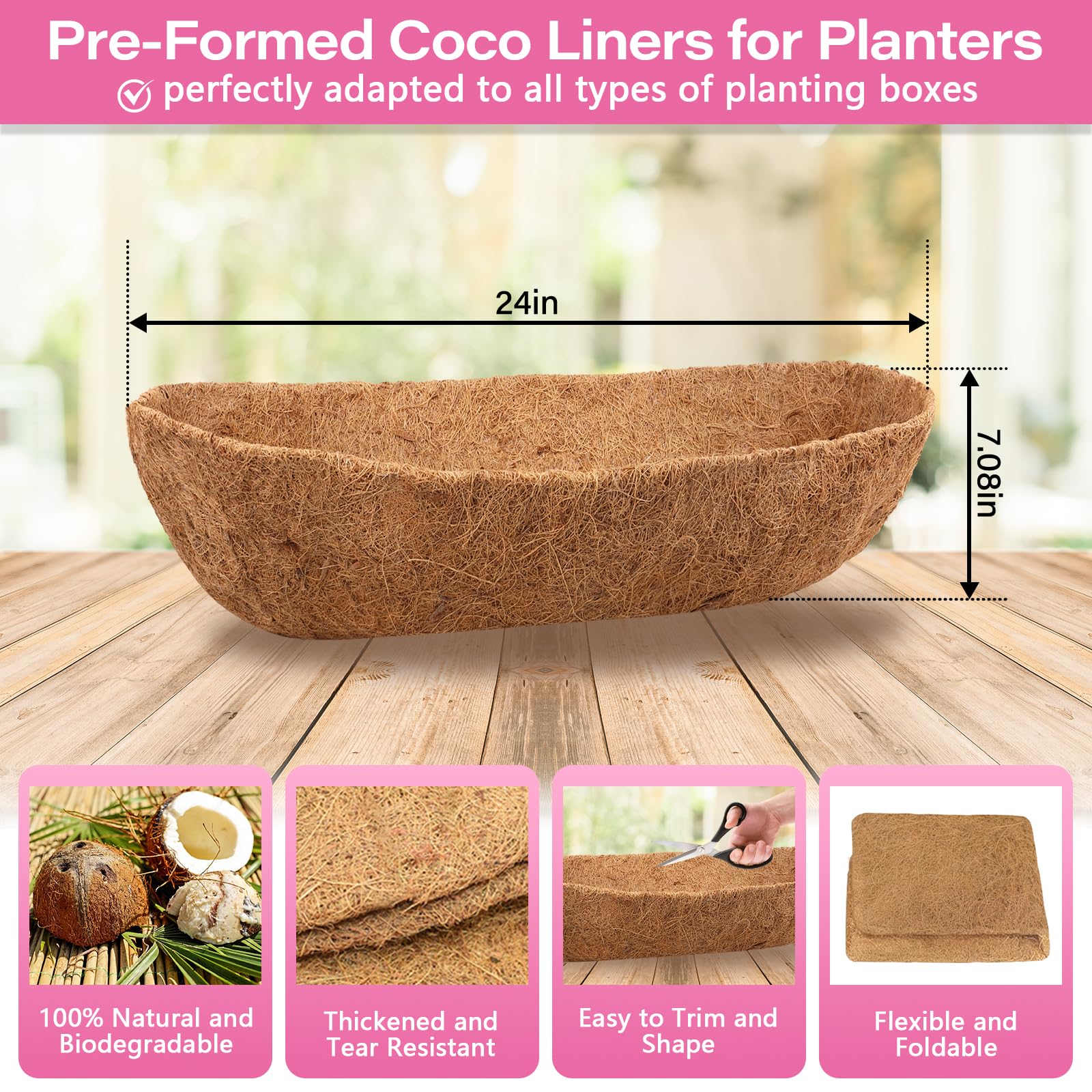Legigo coconut fiber close-up showing breathable, durable liner for healthy root moisture.