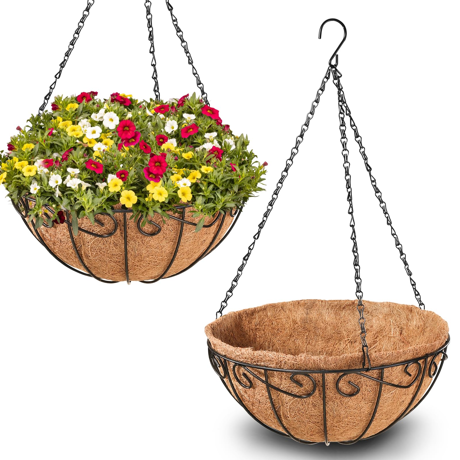 Legigo 2-pack 10-inch round wire hanging basket for outdoor plants, durable outdoor display.