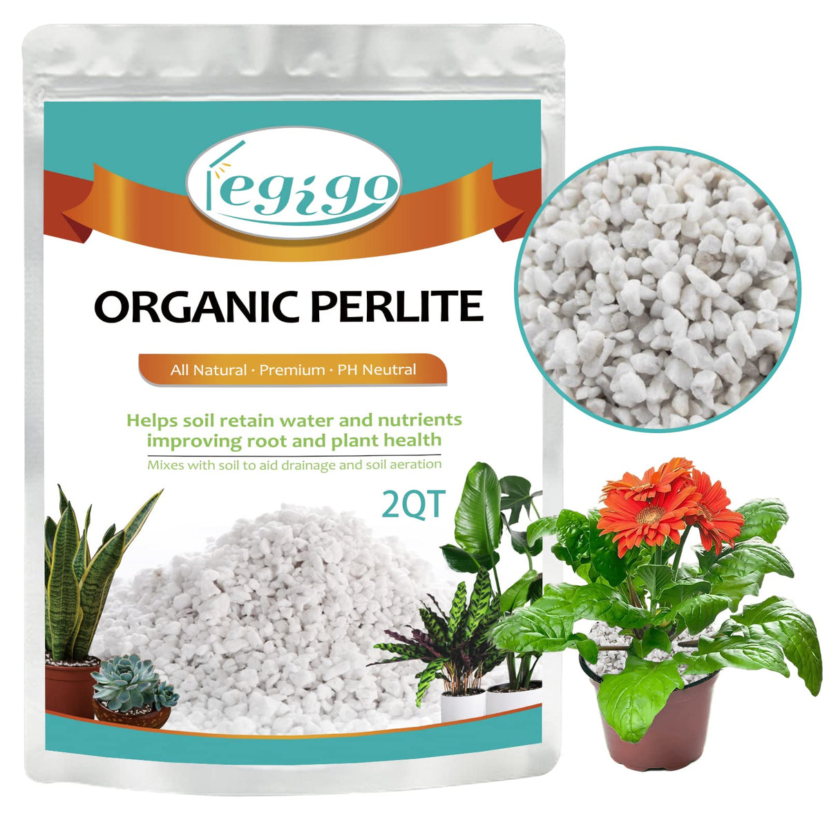 Legigo 2-quart coarse perlite pieces improve drainage for potted plants.
