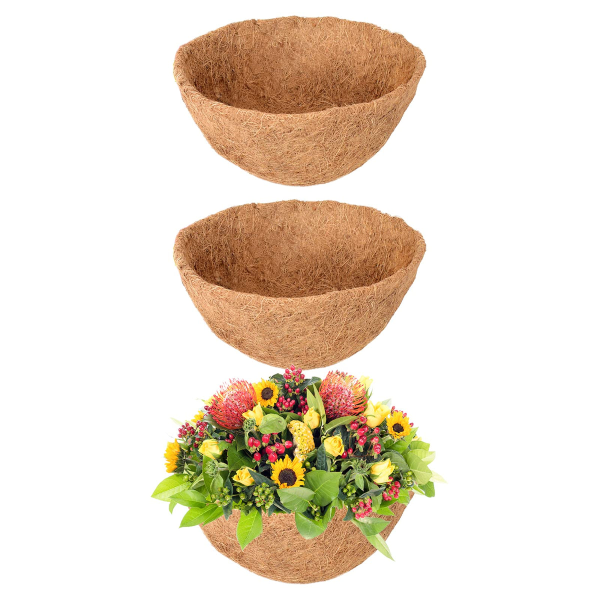 Legigo 3-pack 8-inch hanging basket liner in natural coco fiber for durable planting.