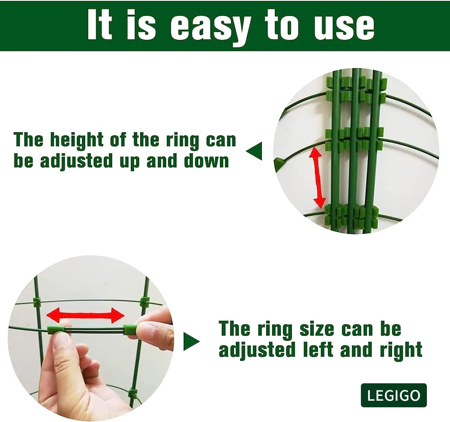 Legigo triangular base design provides stable, easy-to-insert trellis for climbing plants.