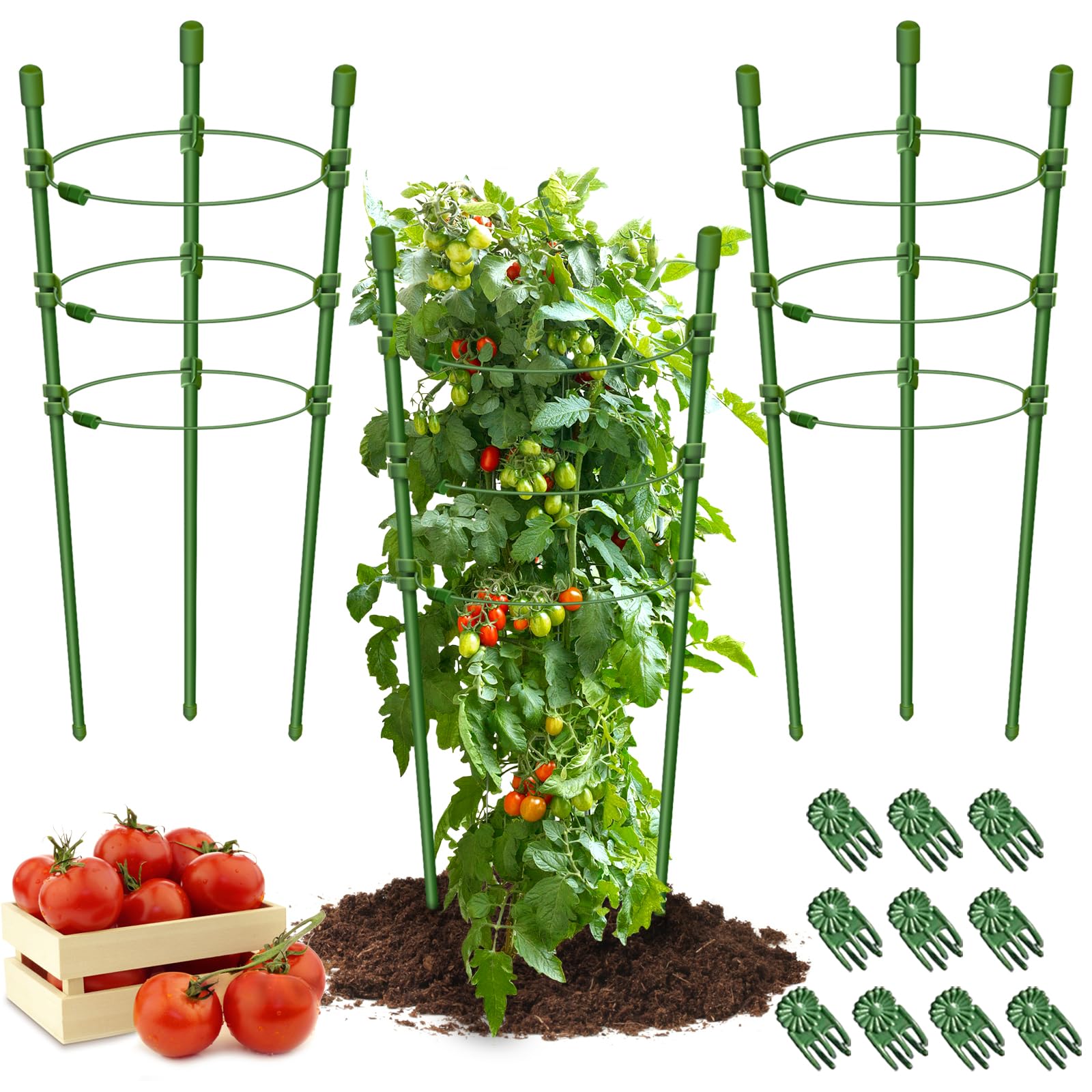 Legigo 3-pack plant support cages for pots provide sturdy tomato cage support for small gardens.