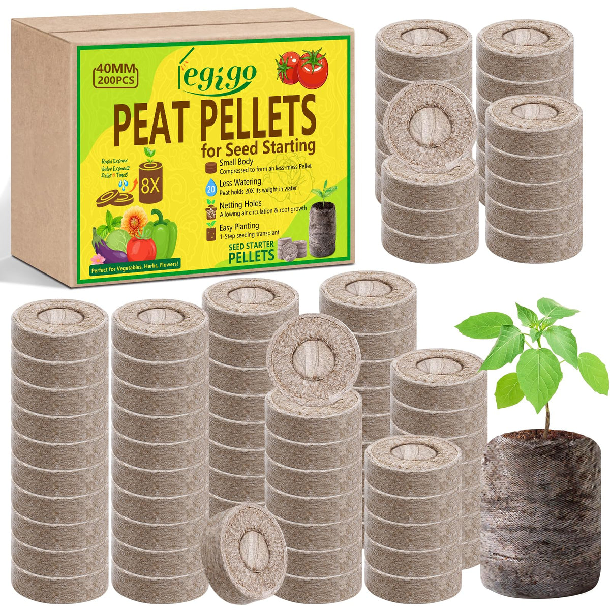 Legigo 40mm peat pellets compact before expansion for seed starting.