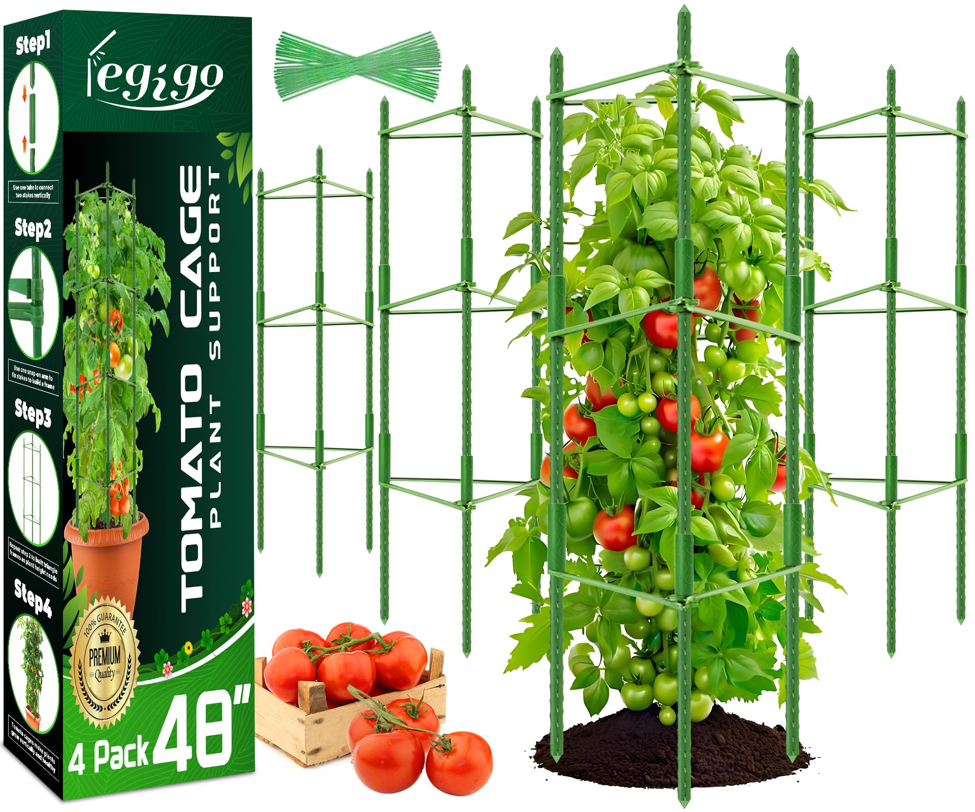 Legigo 4ft tomato cage pack assembly shows quick, sturdy setup for tall plants.