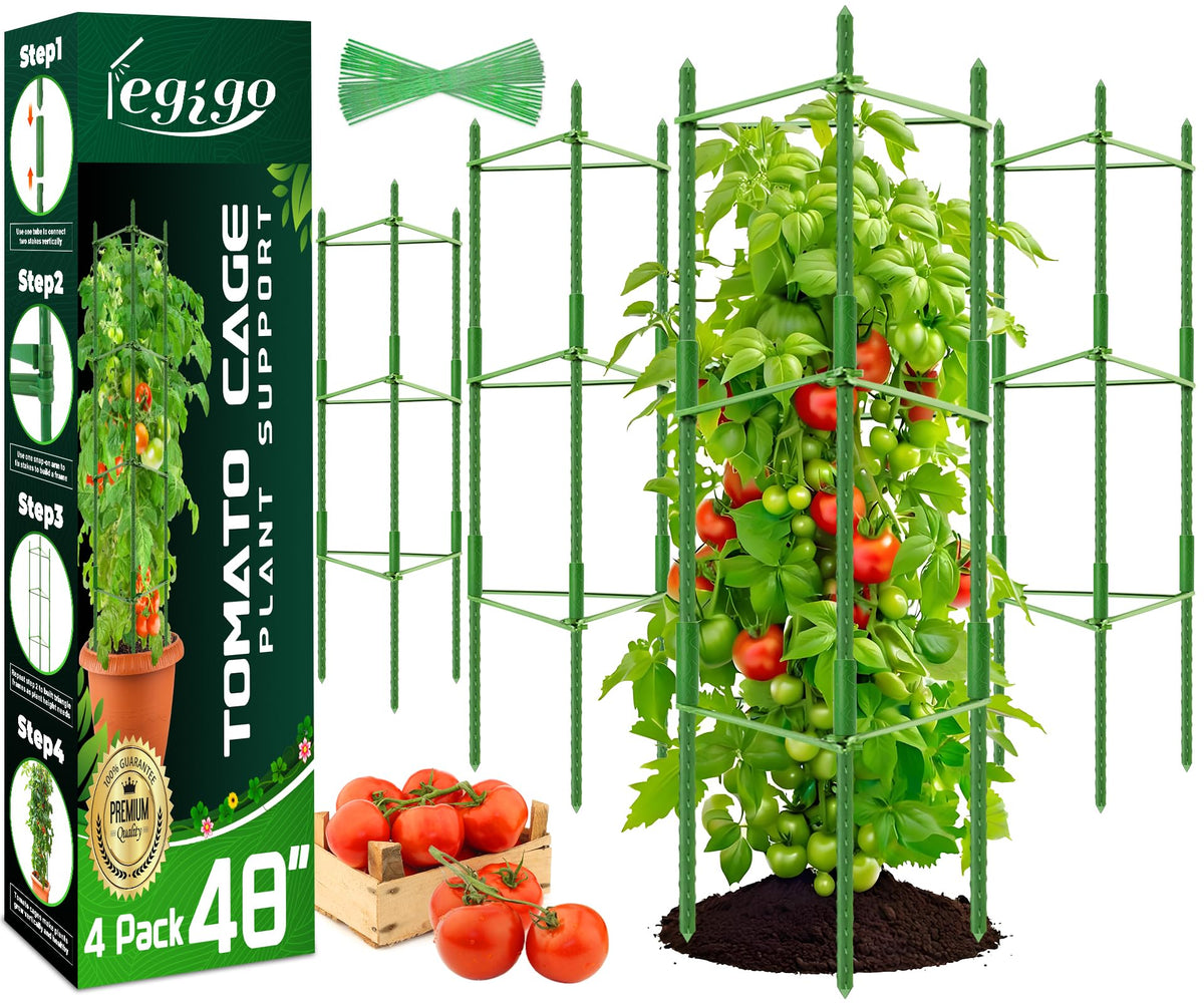 Legigo 4ft tomato cage pack assembly shows quick, sturdy setup for tall plants.
