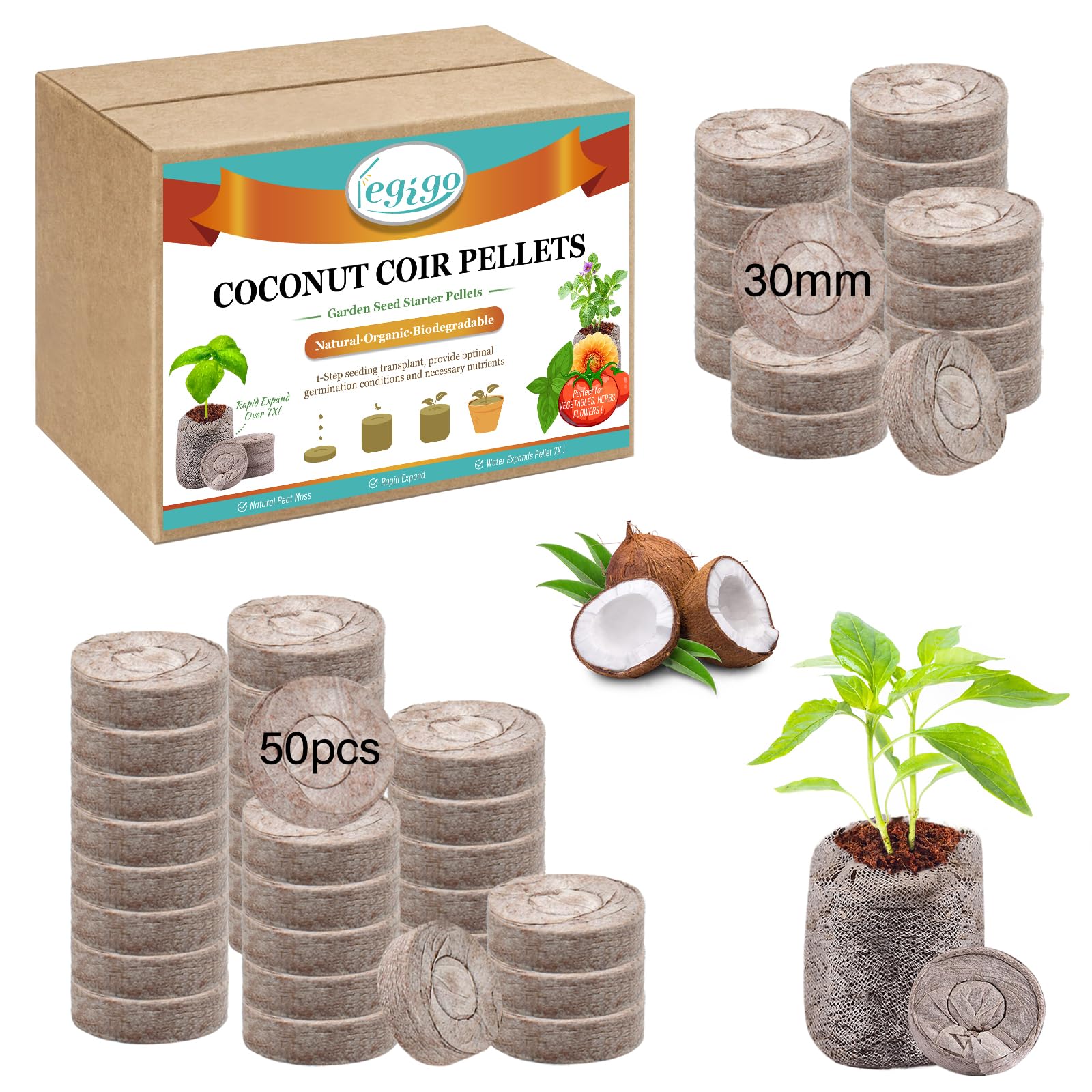 Legigo coco coir seed starter pellets 30mm ready for germination and transplant