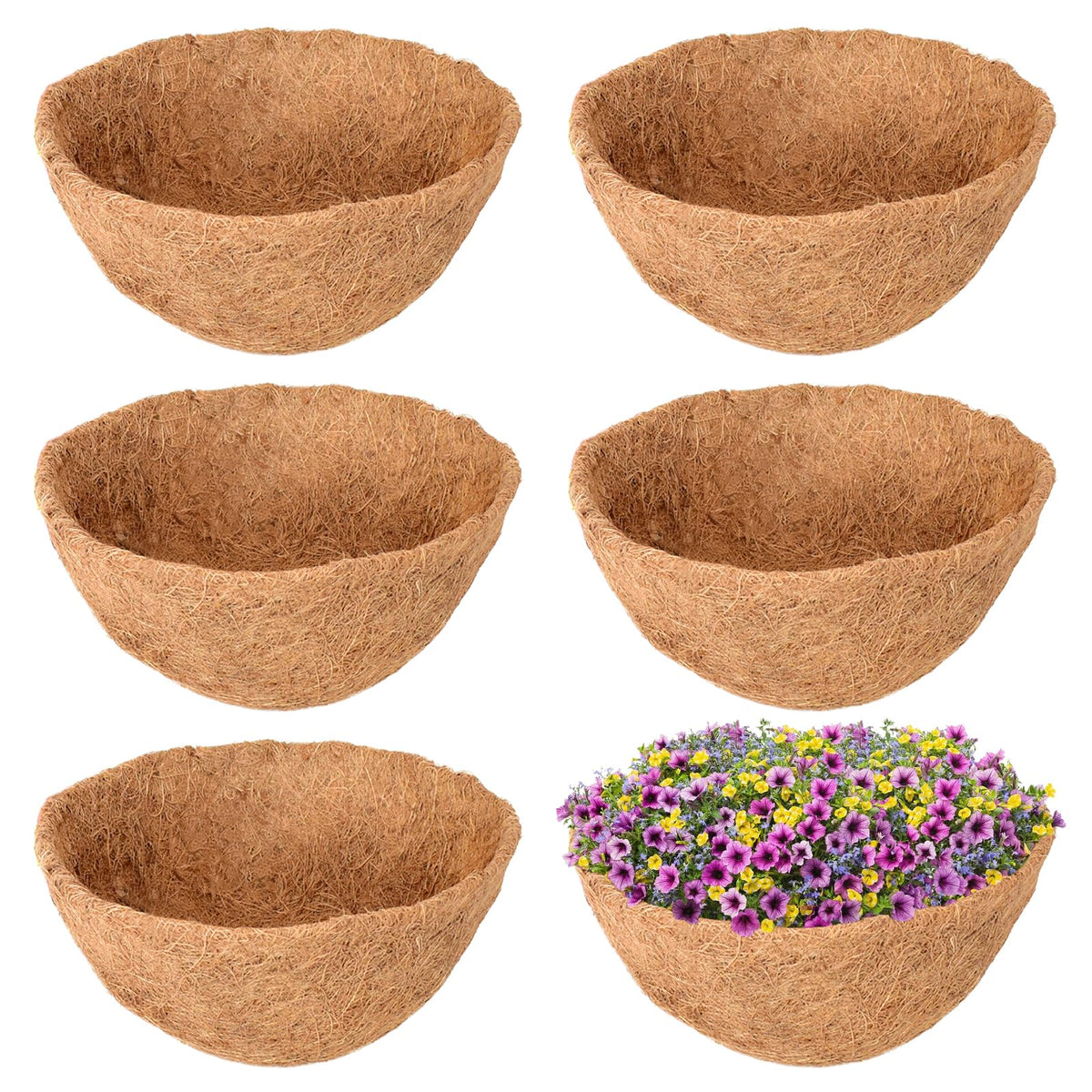 Legigo 6-pack 16-inch hanging basket liners for easy setup and vibrant plants.
