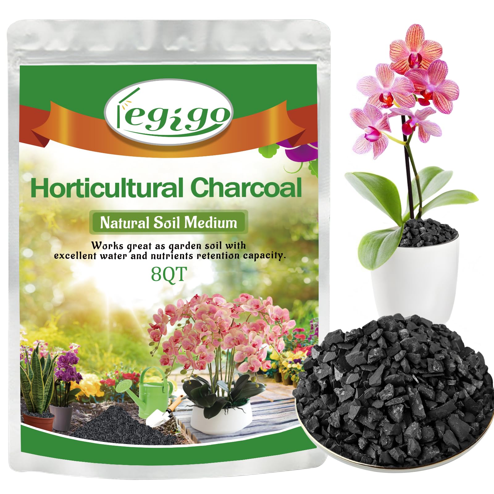 Legigo 8QT horticultural charcoal bag showcases natural hardwood charcoal for drainage