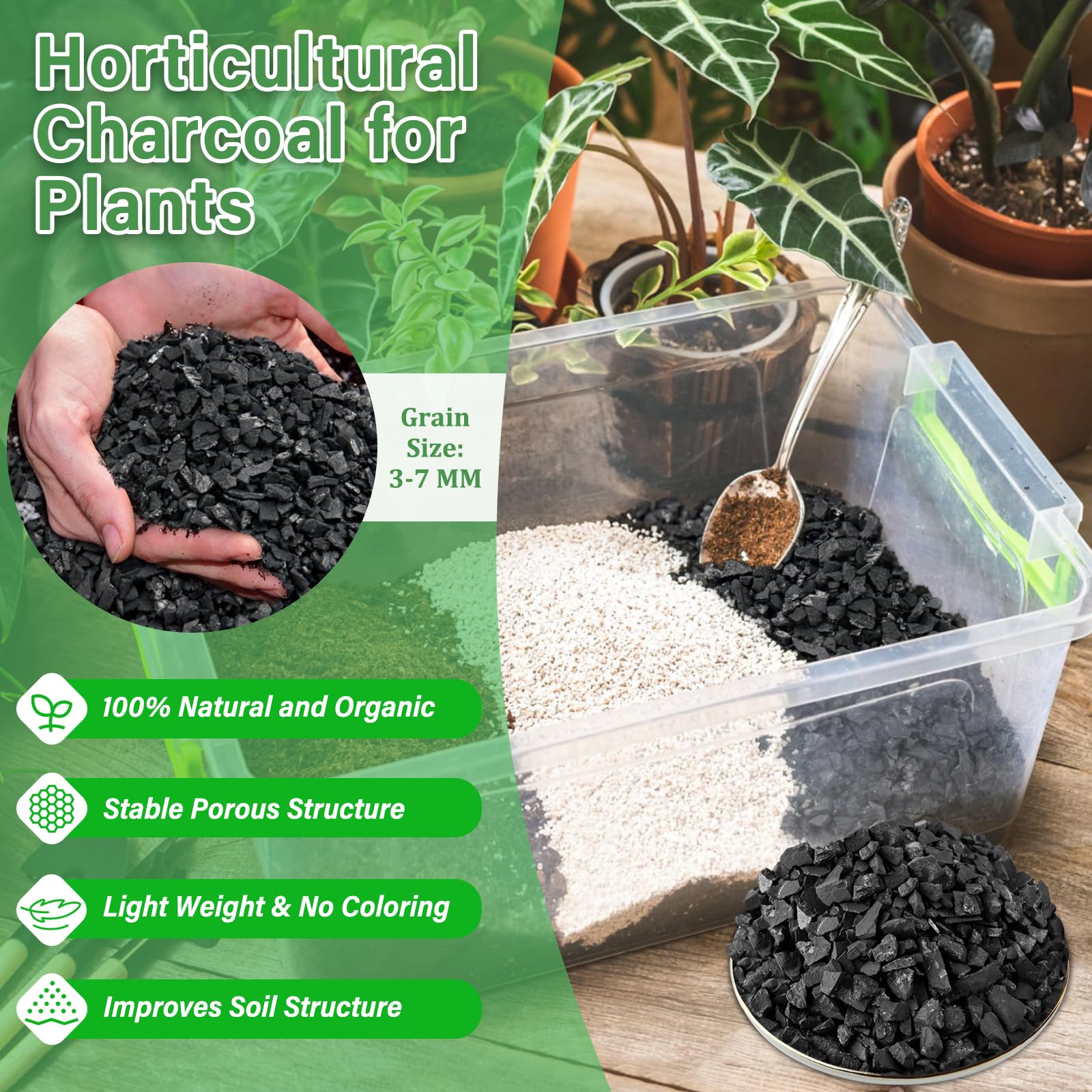 Legigo activated hardwood charcoal particles 3-7mm improve soil aeration