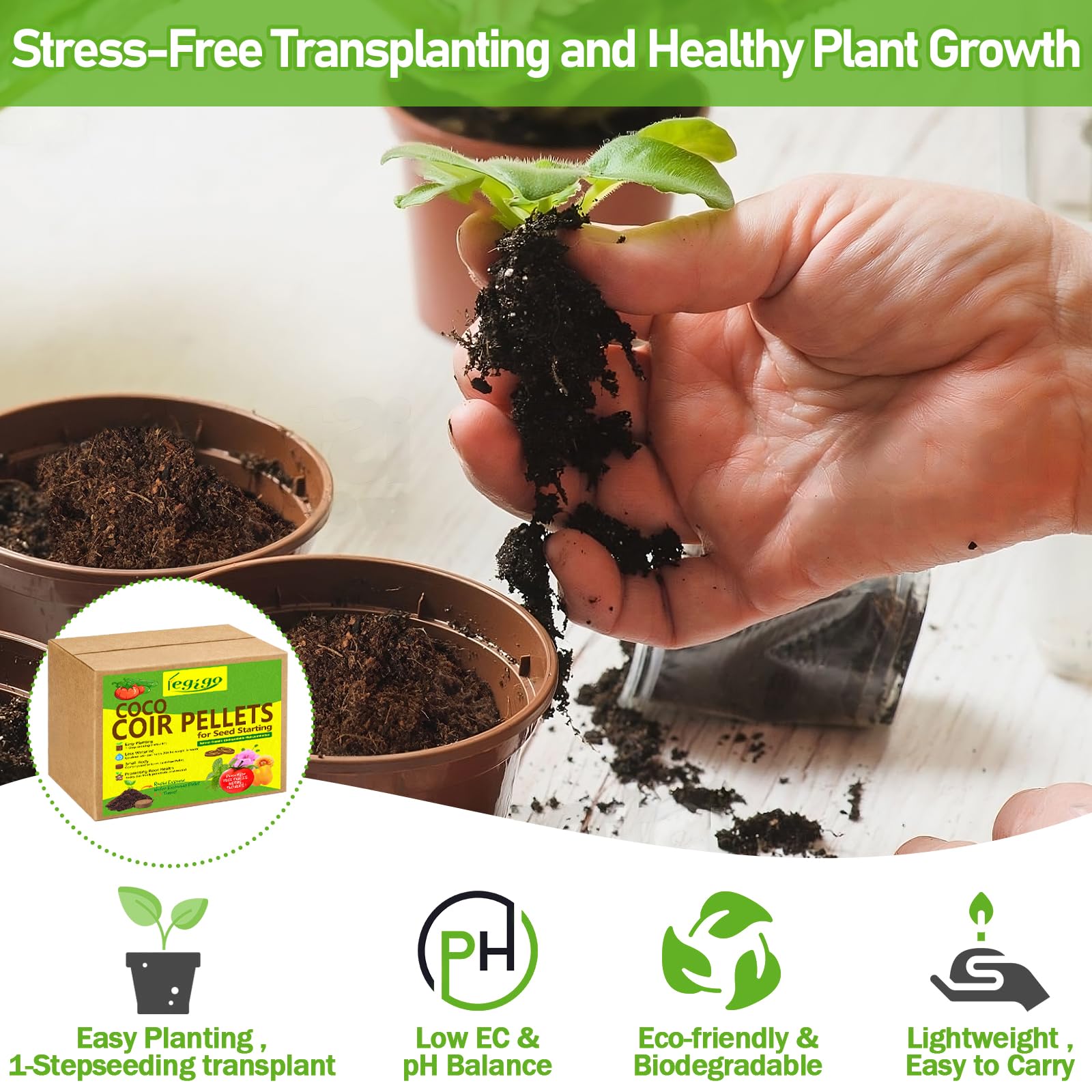 Legigo coco coir pellet promotes aeration and drainage for stronger root development.