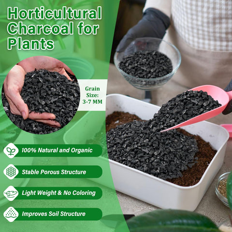Legigo charcoal particles 3-7 mm ideal for mixing into soil and preventing compaction.