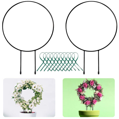 Legigo black metal circle trellis pair supports potted climbing plants beautifully