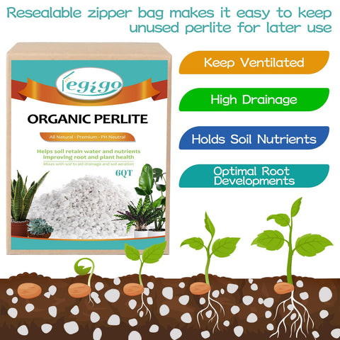 Coarse perlite from Legigo enhances drainage and prevents soil compaction.