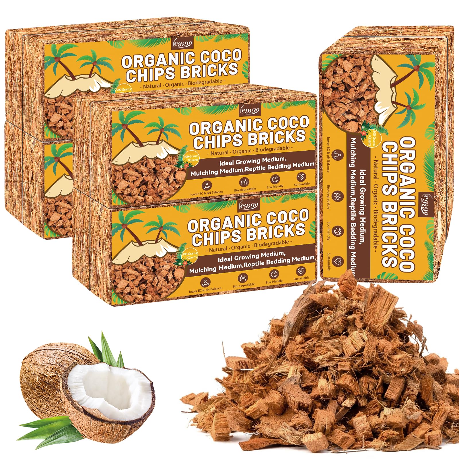 Legigo Coco Chips brick before soak, compact fibers ready to expand for potting media.