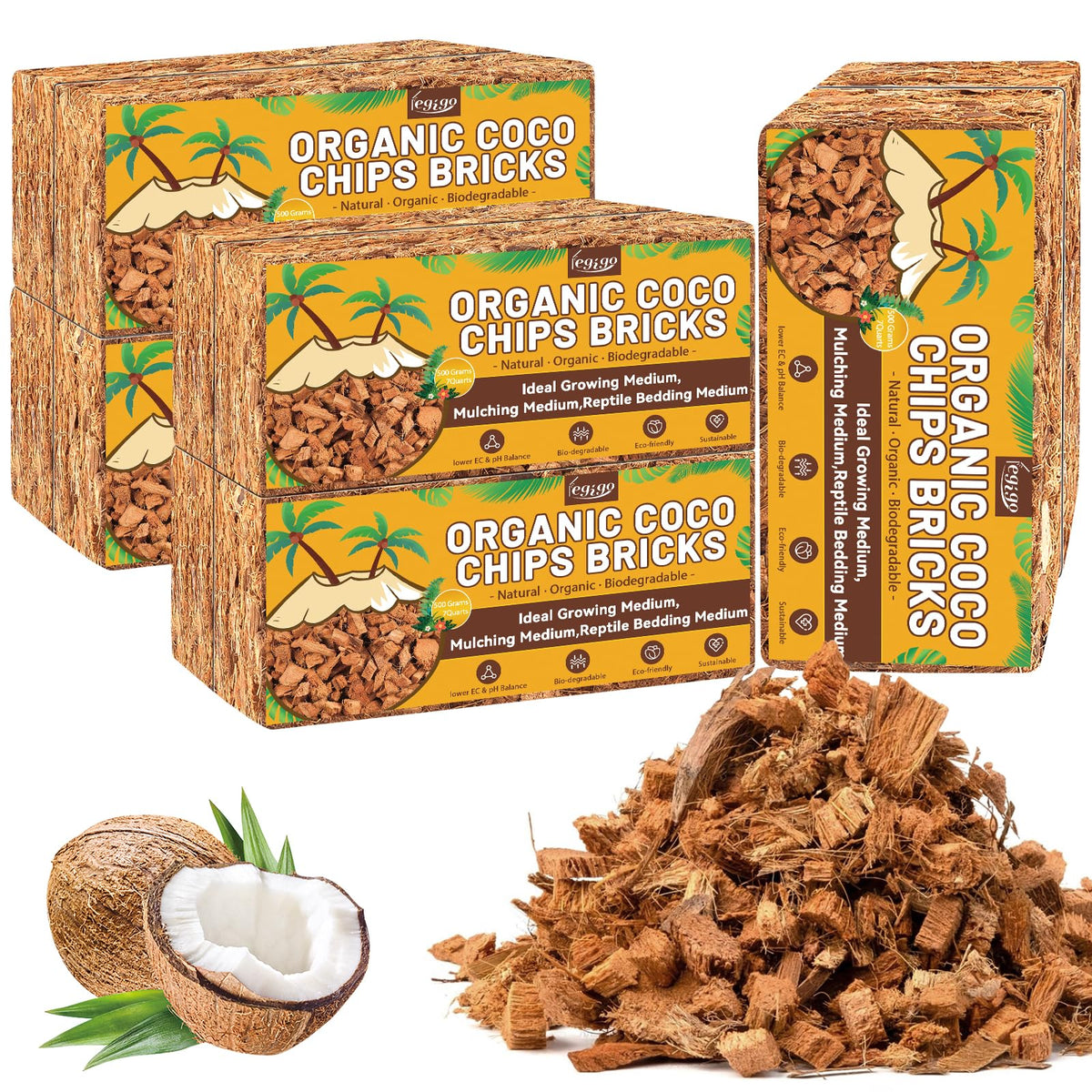 Legigo Coco Chips brick before soak, compact fibers ready to expand for potting media.