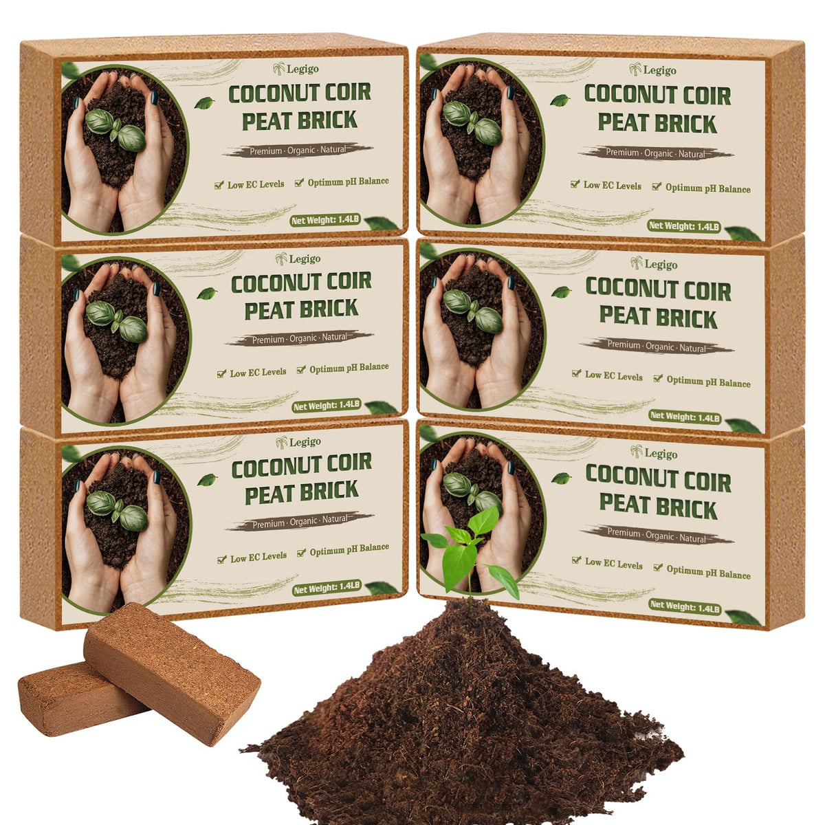 Legigo Coco Coir Brick 6-pack product shot for easy garden setup.