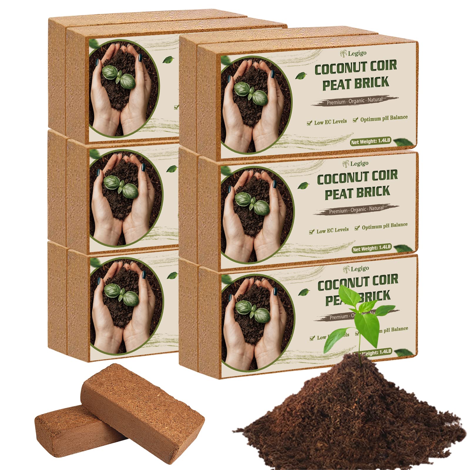 Legigo coco coir brick compact size ready to hydrate for seed starting