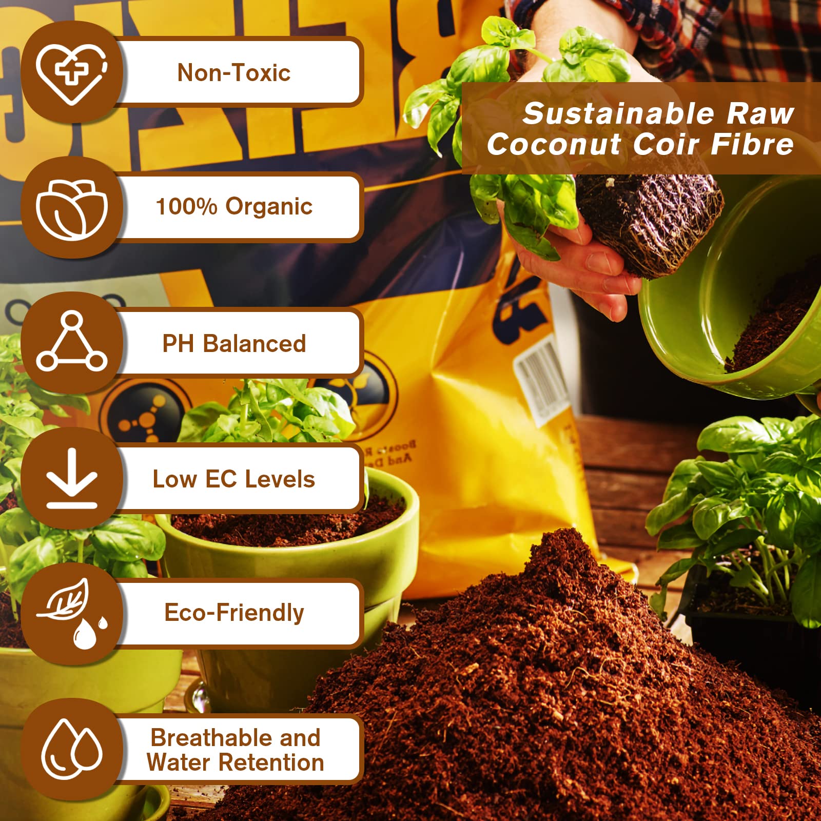 Legigo coco coir brick expands to fluffy, aerated mix.