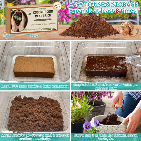 Legigo coco coir brick provides moisture retention for container plants.