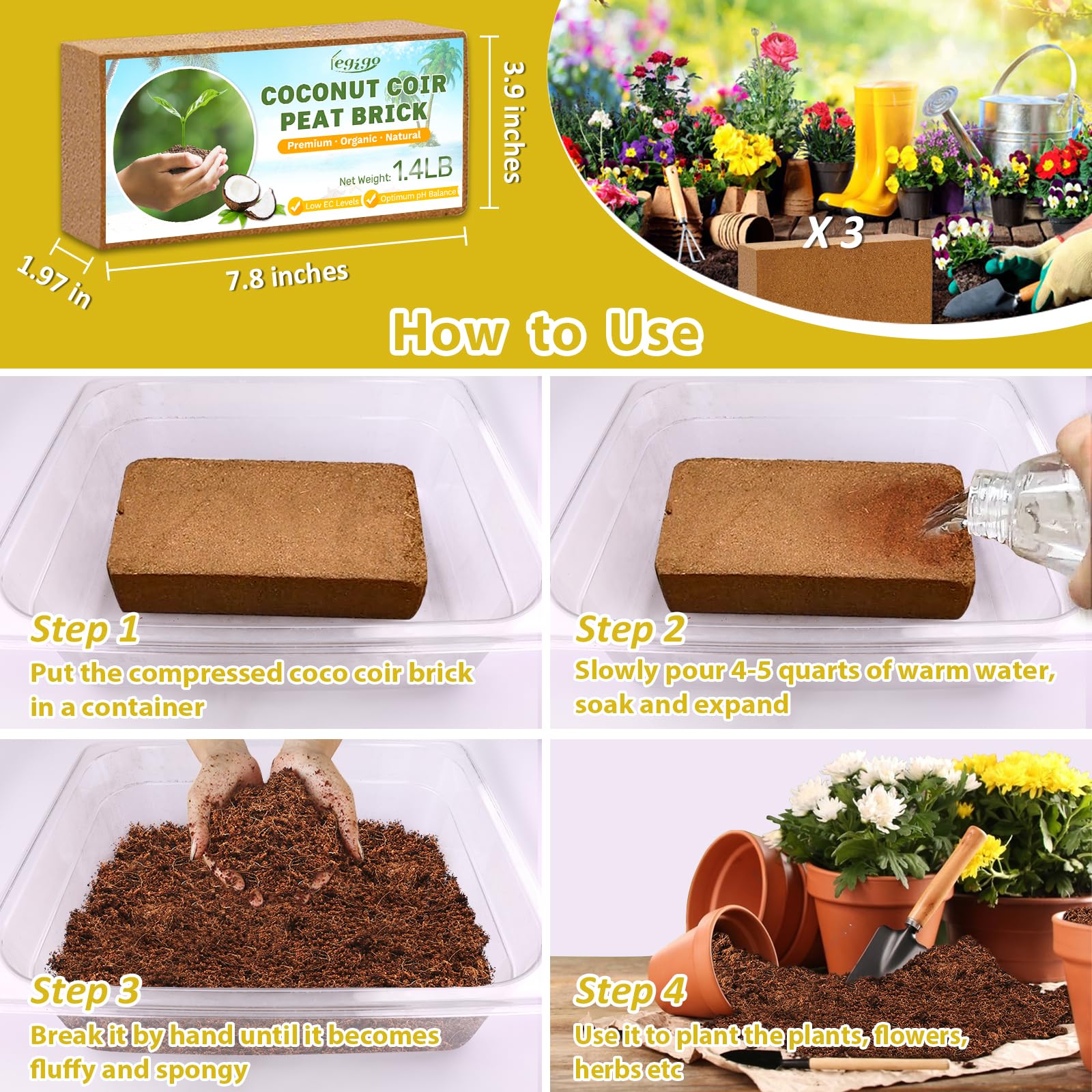 Legigo coco coir brick supports strong root growth in pots