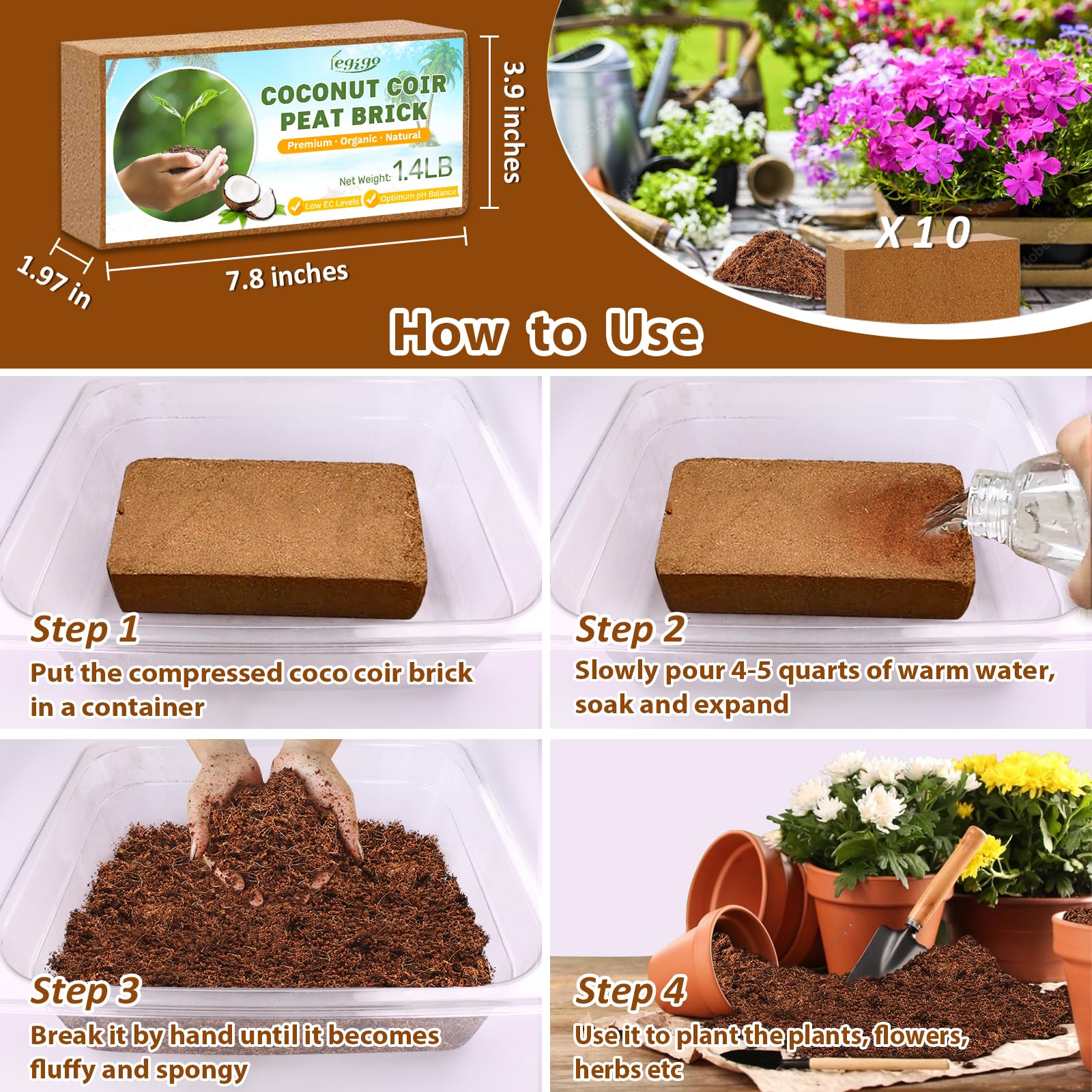 Legigo coco coir brick supports healthy root growth.