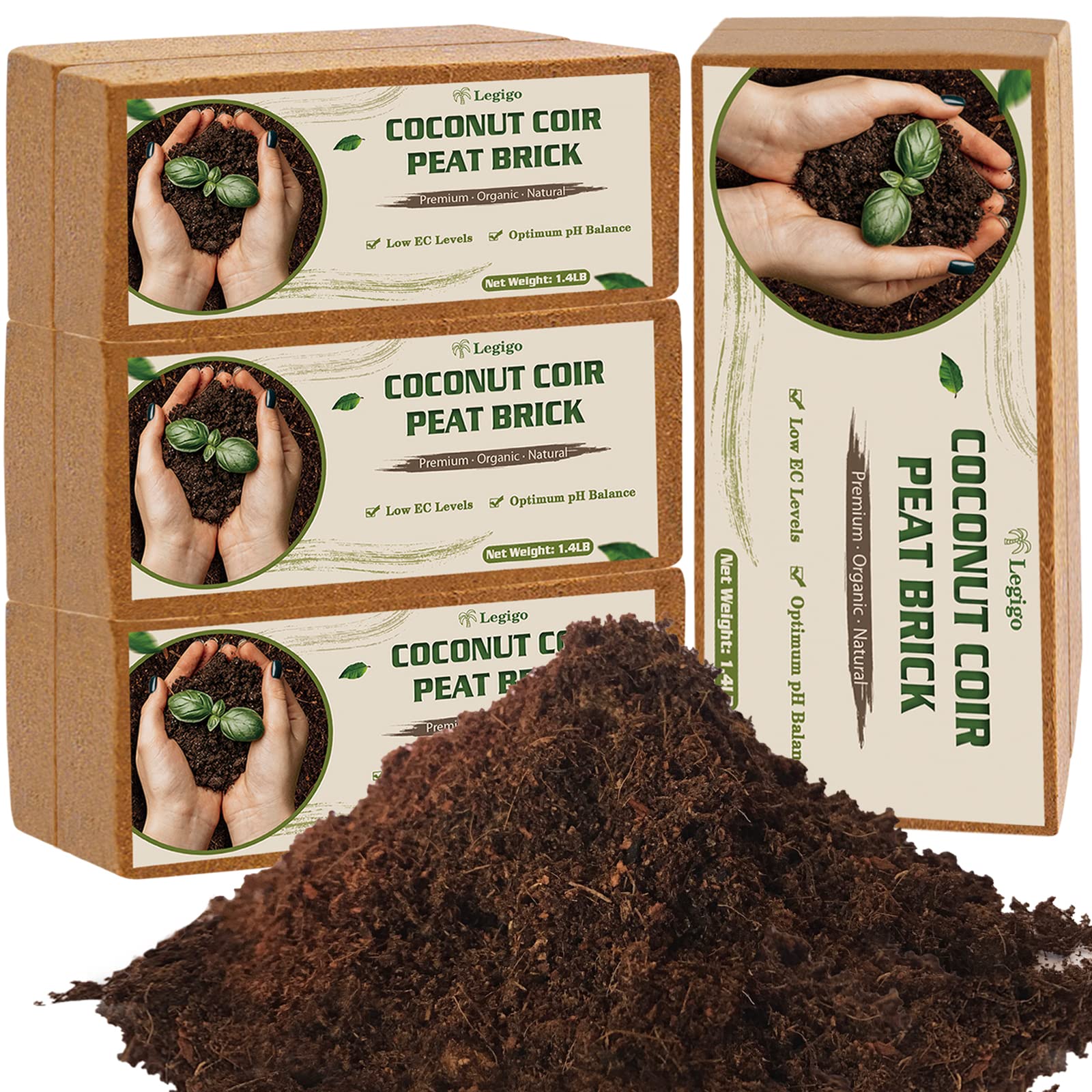 Legigo Coco Coir Bricks 8-pack ready for soil and seed starting.