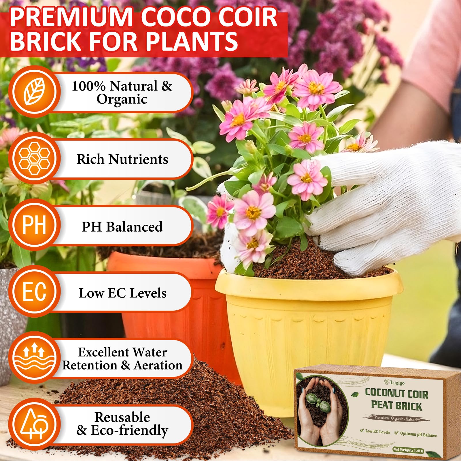 Legigo Coco Coir Bricks expand quickly after watering to form a fluffy seed starter mix.