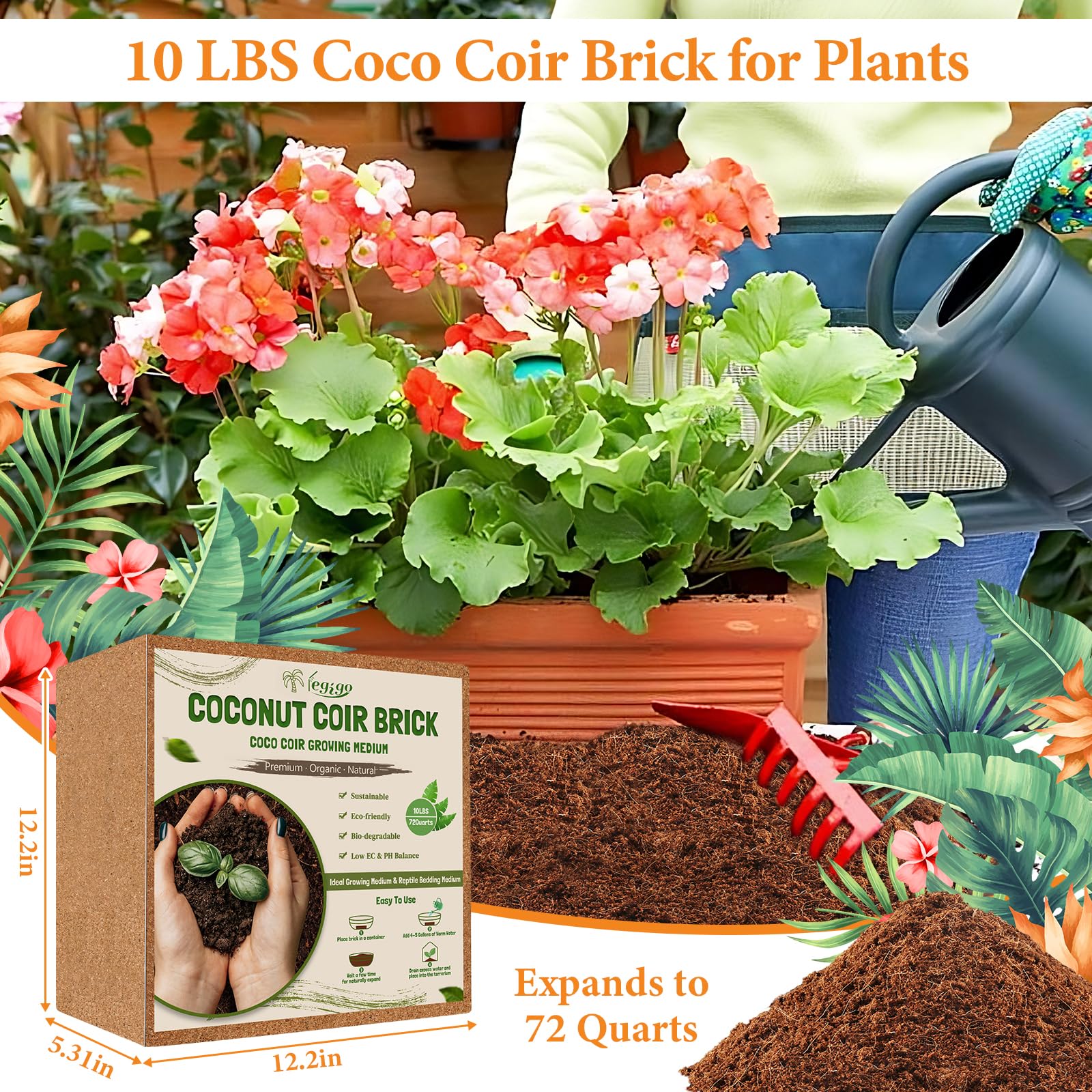 Legigo coco coir moisture retention benefits dry conditions for potted plants.