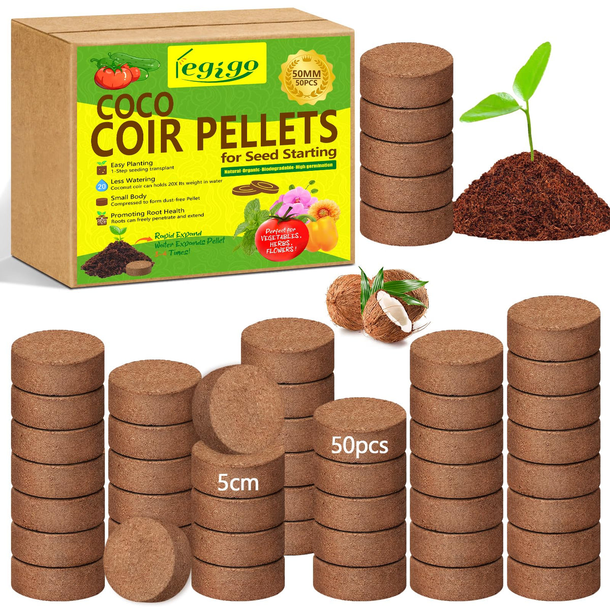 Legigo Coco Coir Pellets 50-pcs block ready for easy seed starting.