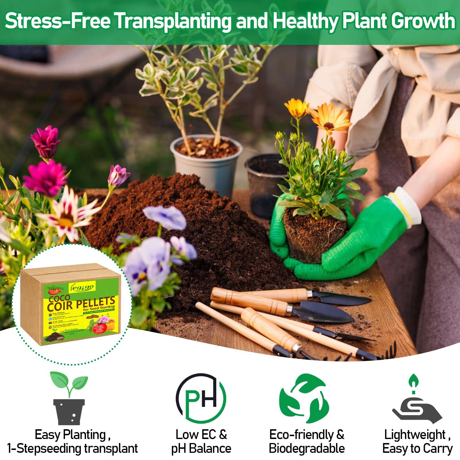 Legigo coco coir pellets provide aeration and drainage for roots.
