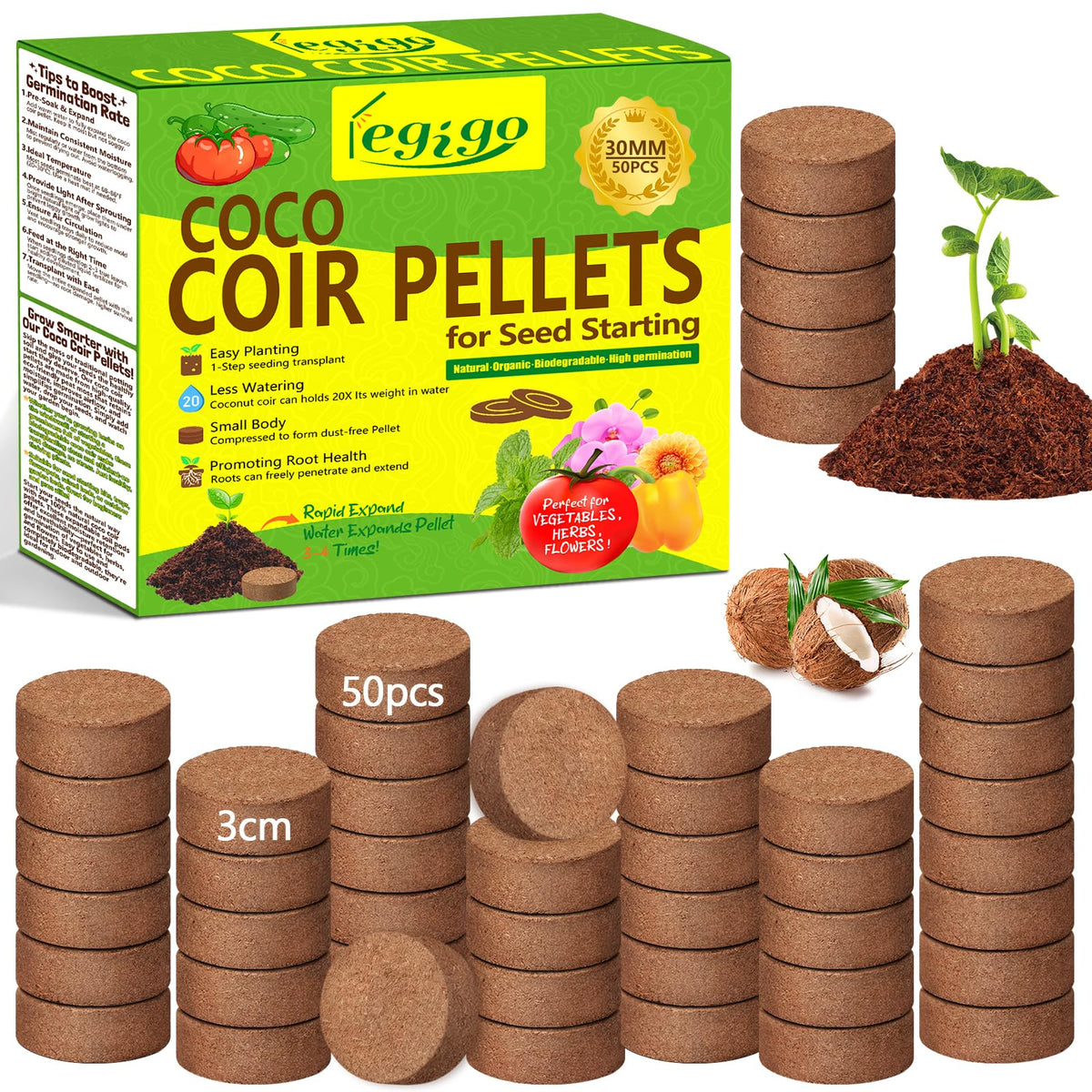 Legigo coco coir pellets ready for seedling tray setup and easy hydration