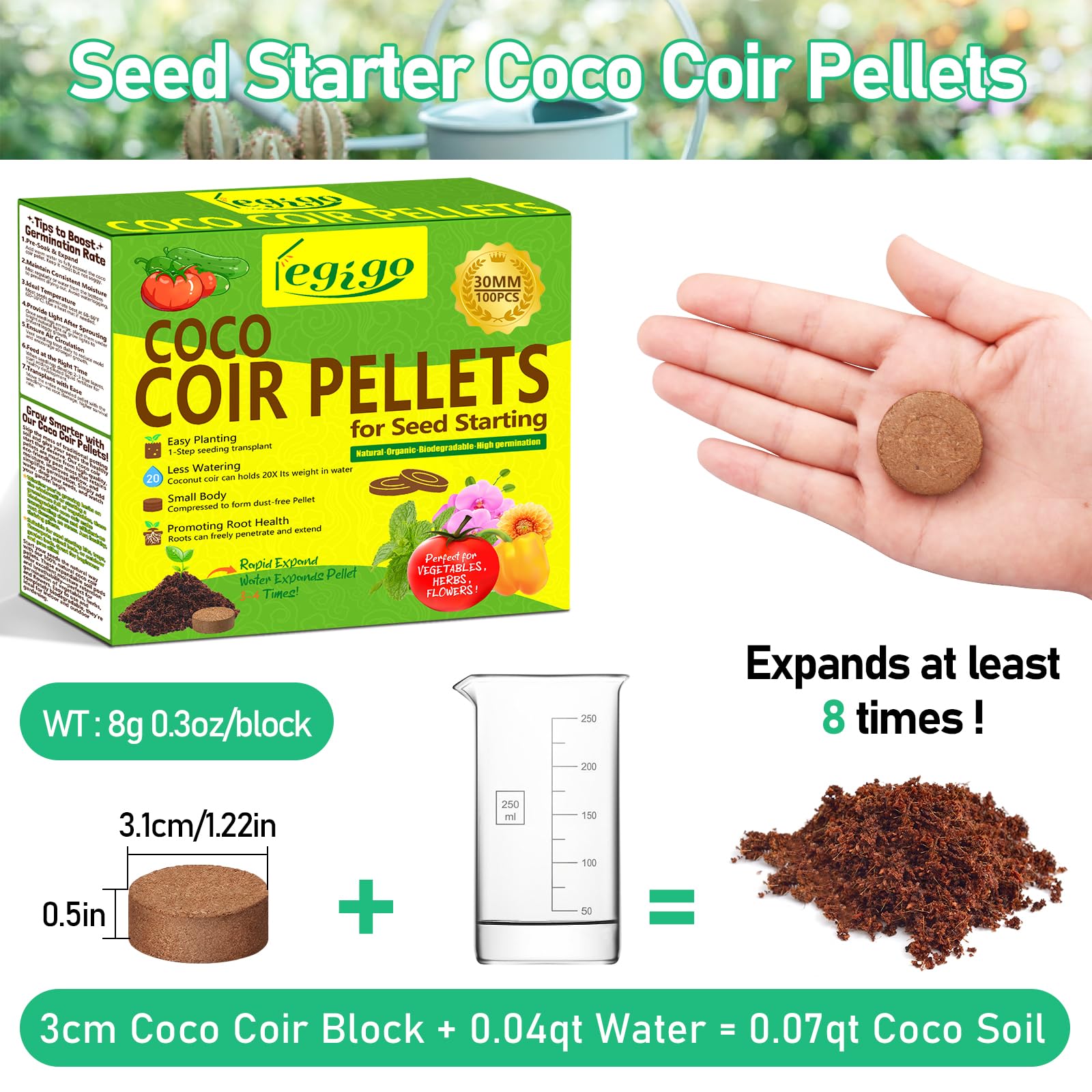 Legigo coco coir pellets swelling after water for even seedling growth