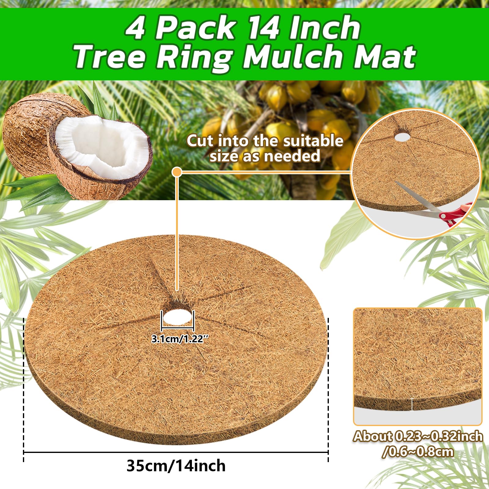 Legigo coco coir tree ring closeup showing thick natural fibers for soil moisture.