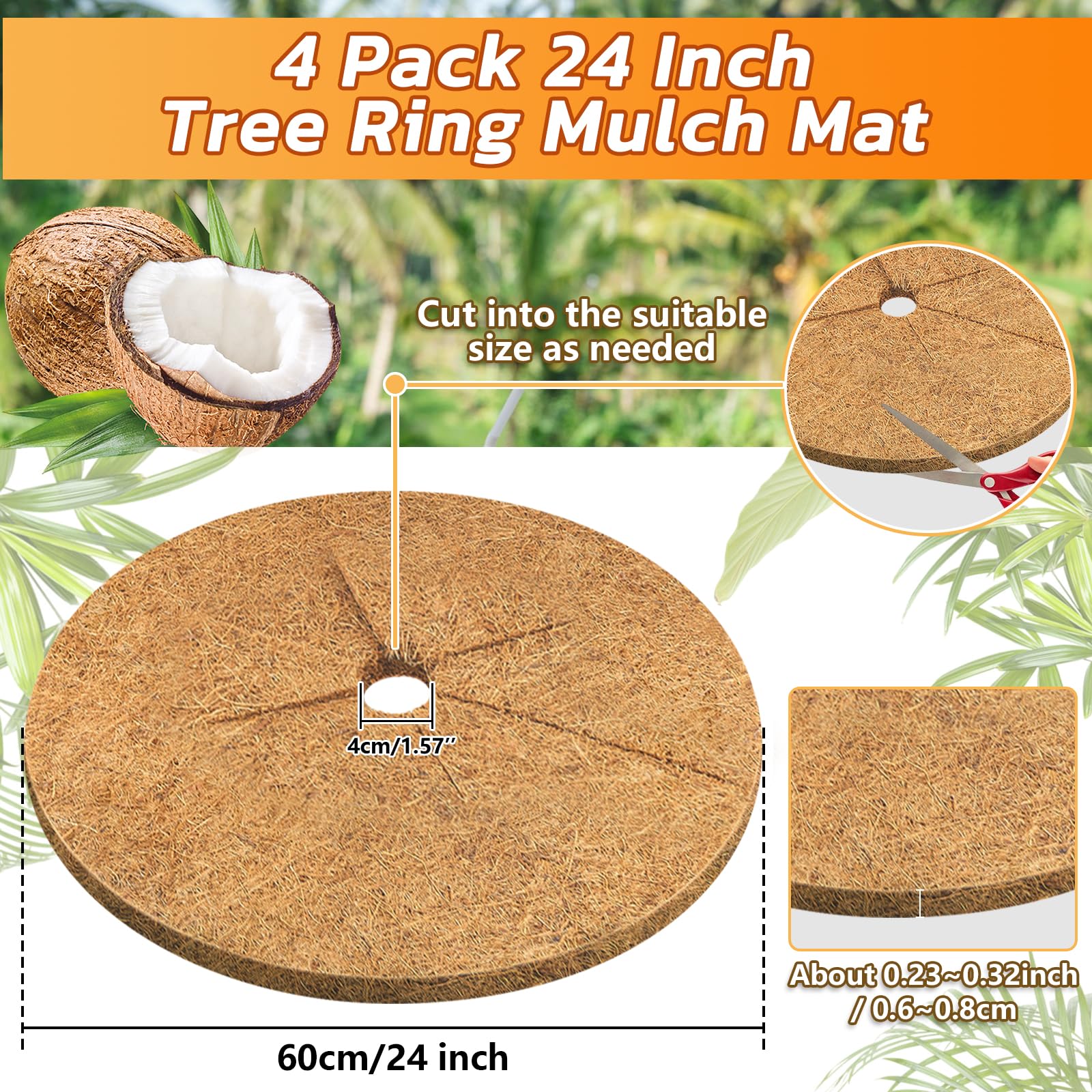 Legigo coco coir ring installed around a trunk creates a neat, weed-suppressing barrier.