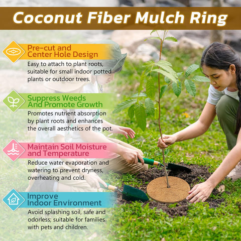 Legigo coconut fiber ring blocks weeds around plant trunks, keeping beds neat.