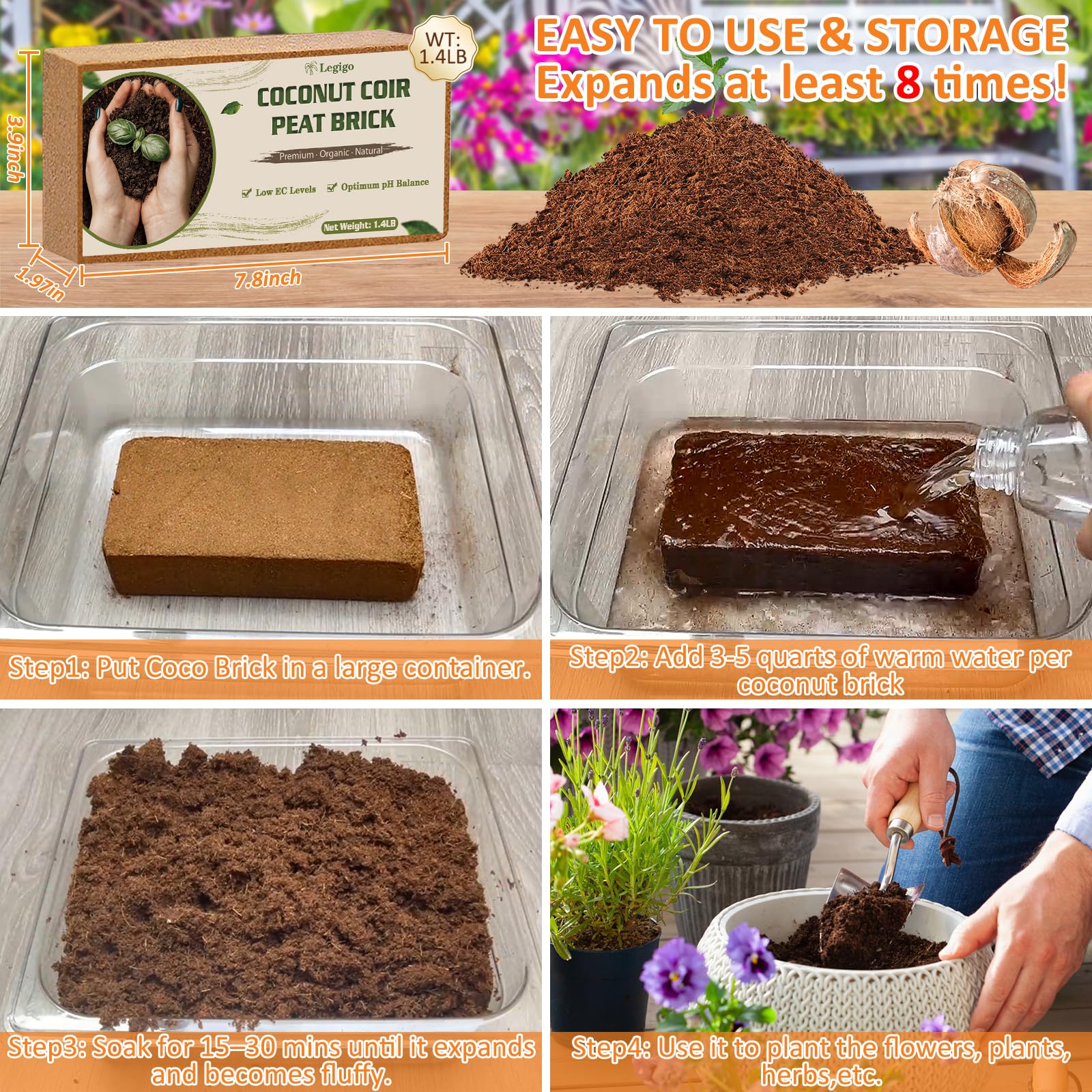 Legigo coir's airy texture improves aeration and drainage for roots