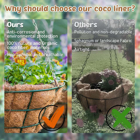 Legigo durable coconut husk liner resists sun and wind in outdoor setups.