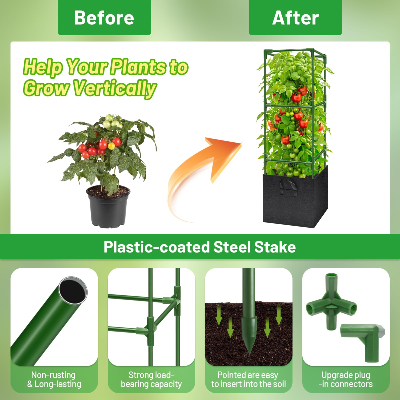 Legigo heavy-duty plastic-coated steel tubing resists weather and rust.