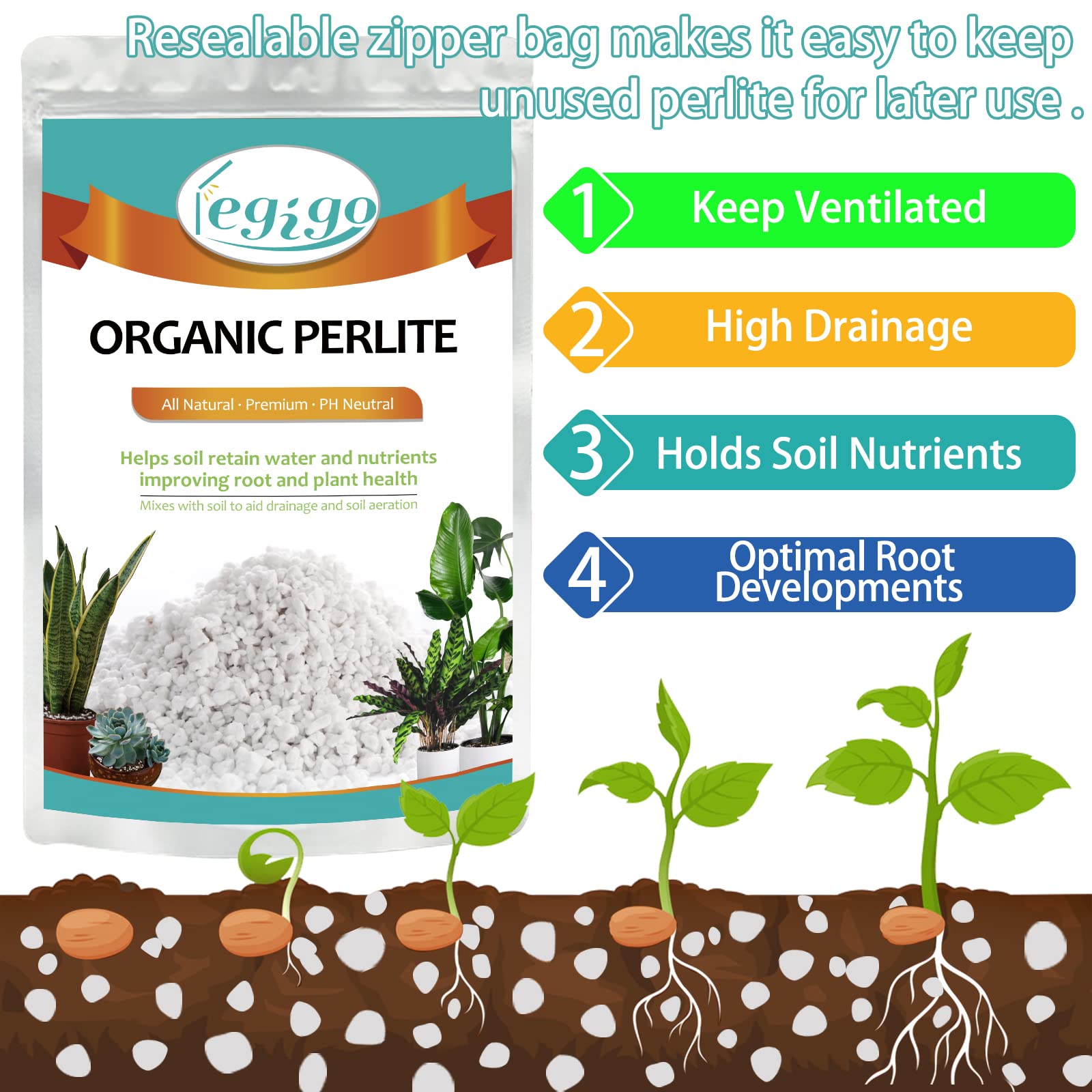 Legigo indoor gardening perlite enhances soil porosity for healthier roots.