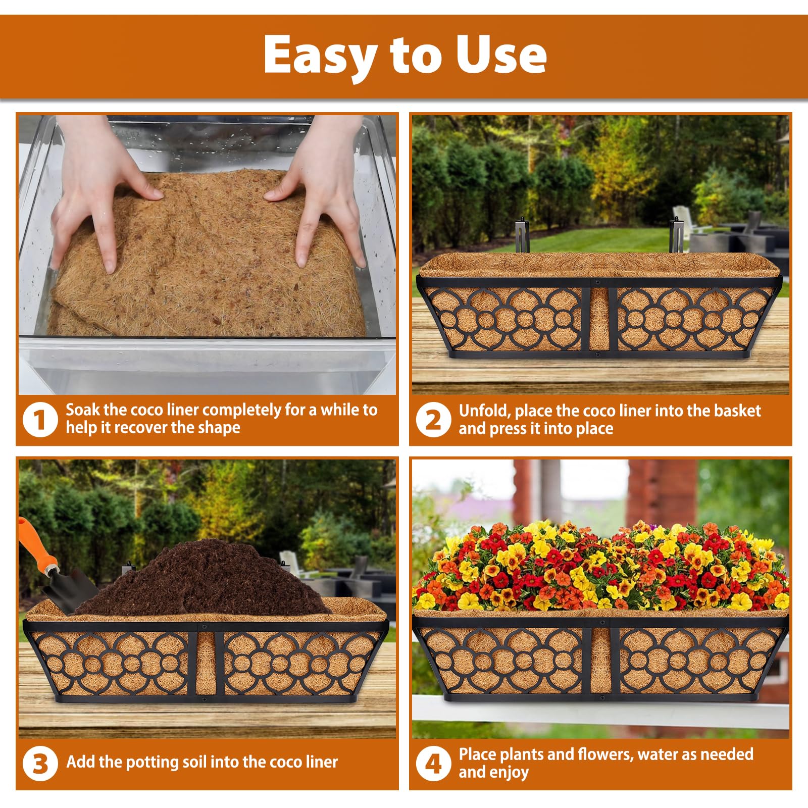 Legigo coconut liners suit indoor and outdoor use, from window boxes to railing planters.