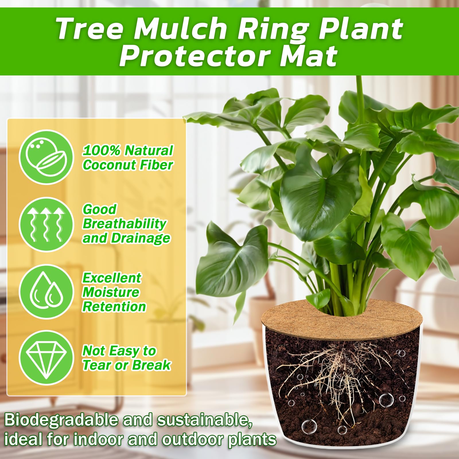 Legigo mulch ring maintains soil moisture in potted plants.