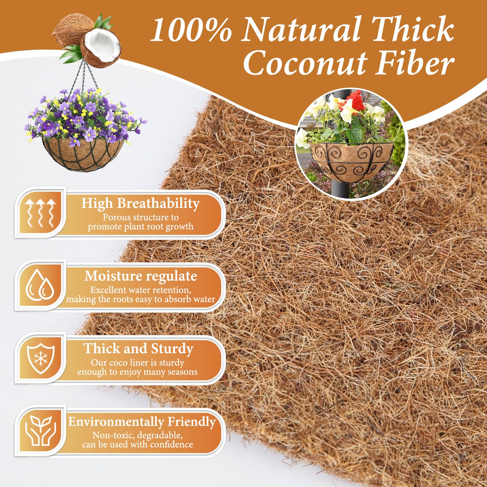 Legigo natural coir liner close-up emphasizes sturdy material.