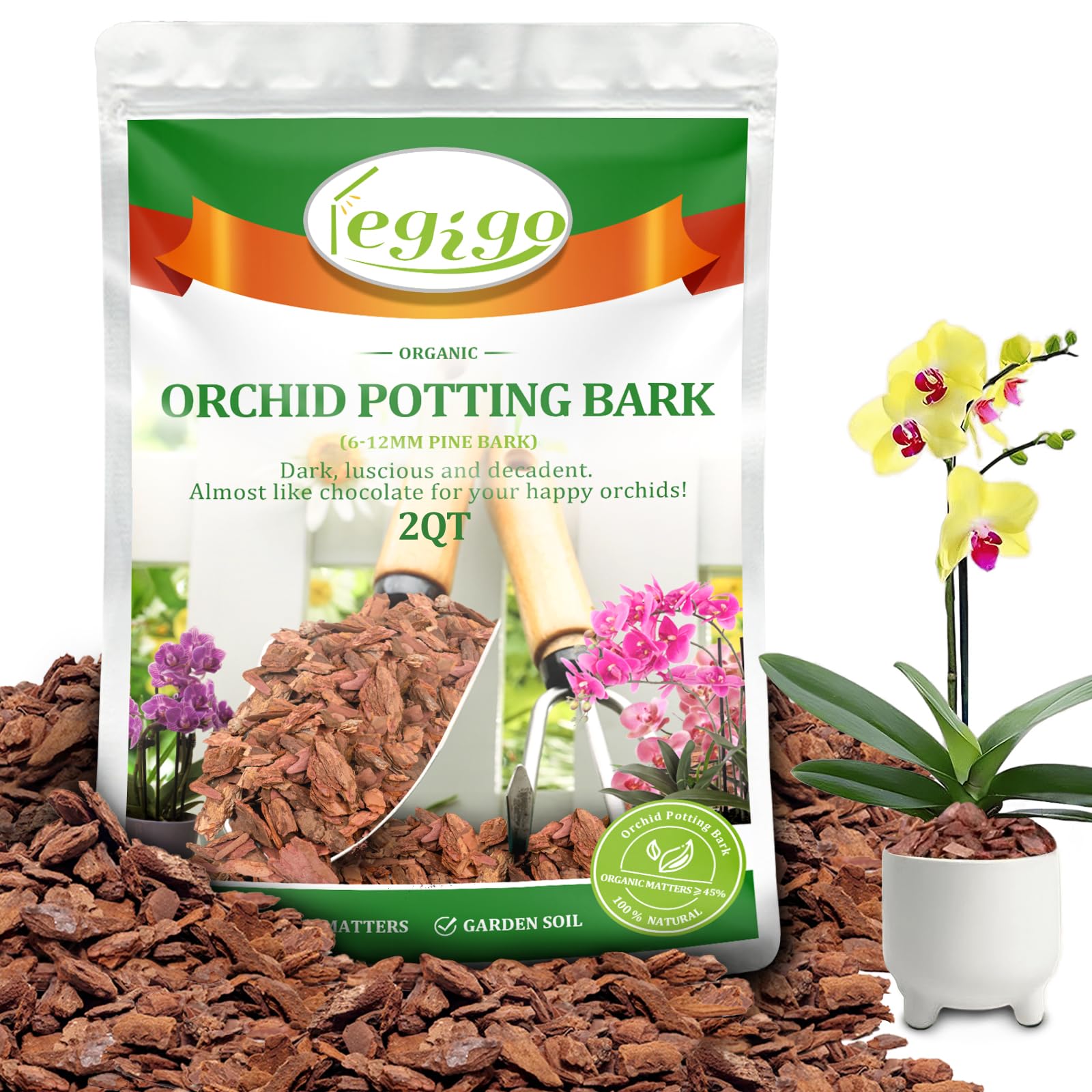 Legigo orchid bark bag 2 qt showing natural chips for root aeration.