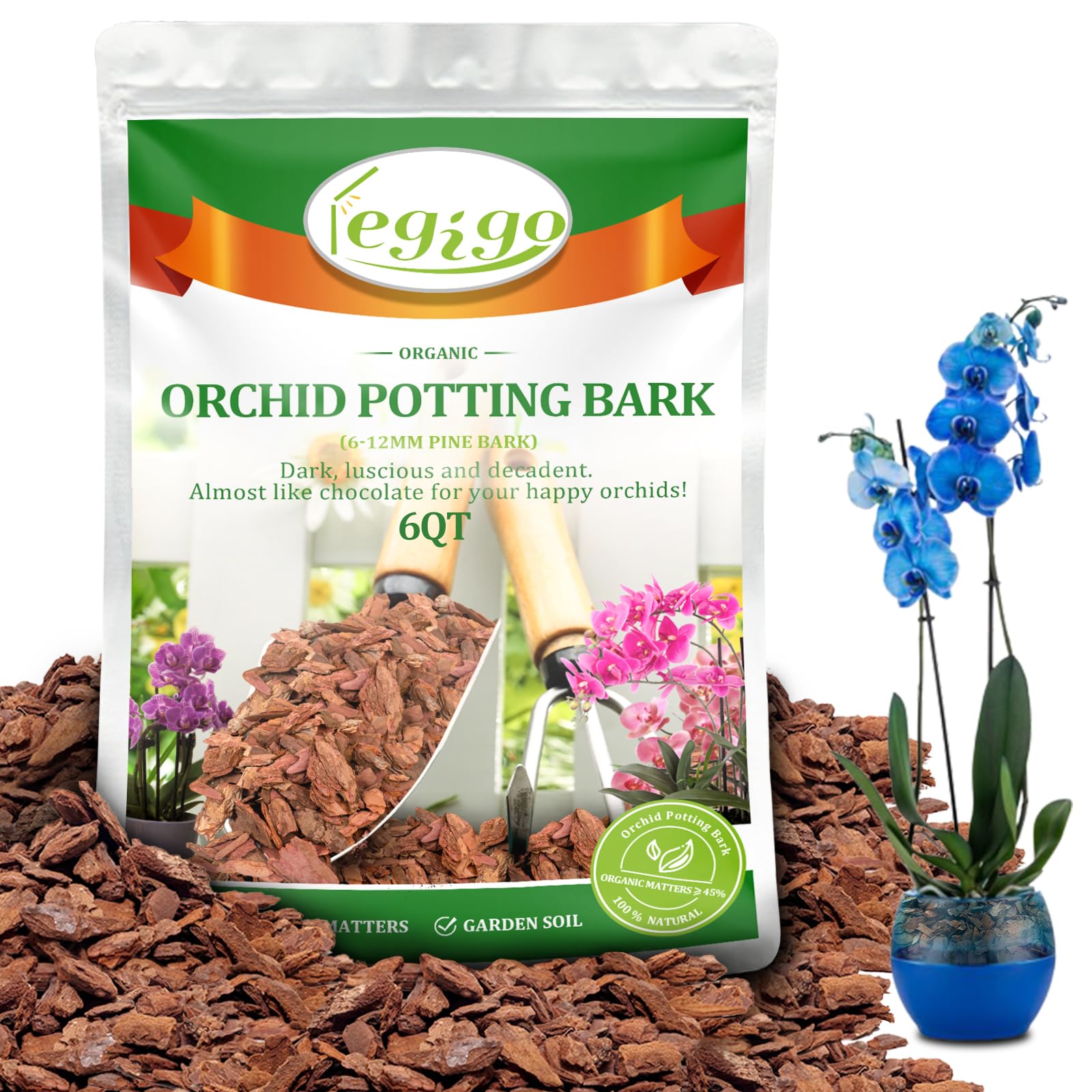 Legigo orchid bark 6-quart pack supports roots with better aeration and drainage