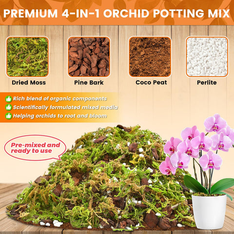 Legigo orchid mix moss component supports moisture retention for epiphytic orchids