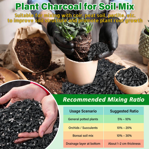 Legigo orchid soil charcoal aids drainage and airflow for epiphytic orchids.