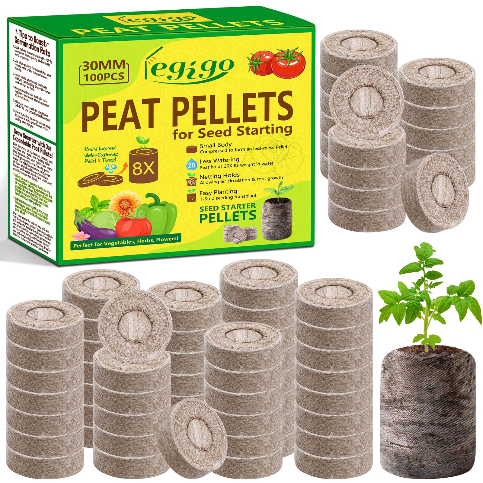 Legigo 30 mm peat pellets expand with water to form ready-to-plant seedling pots