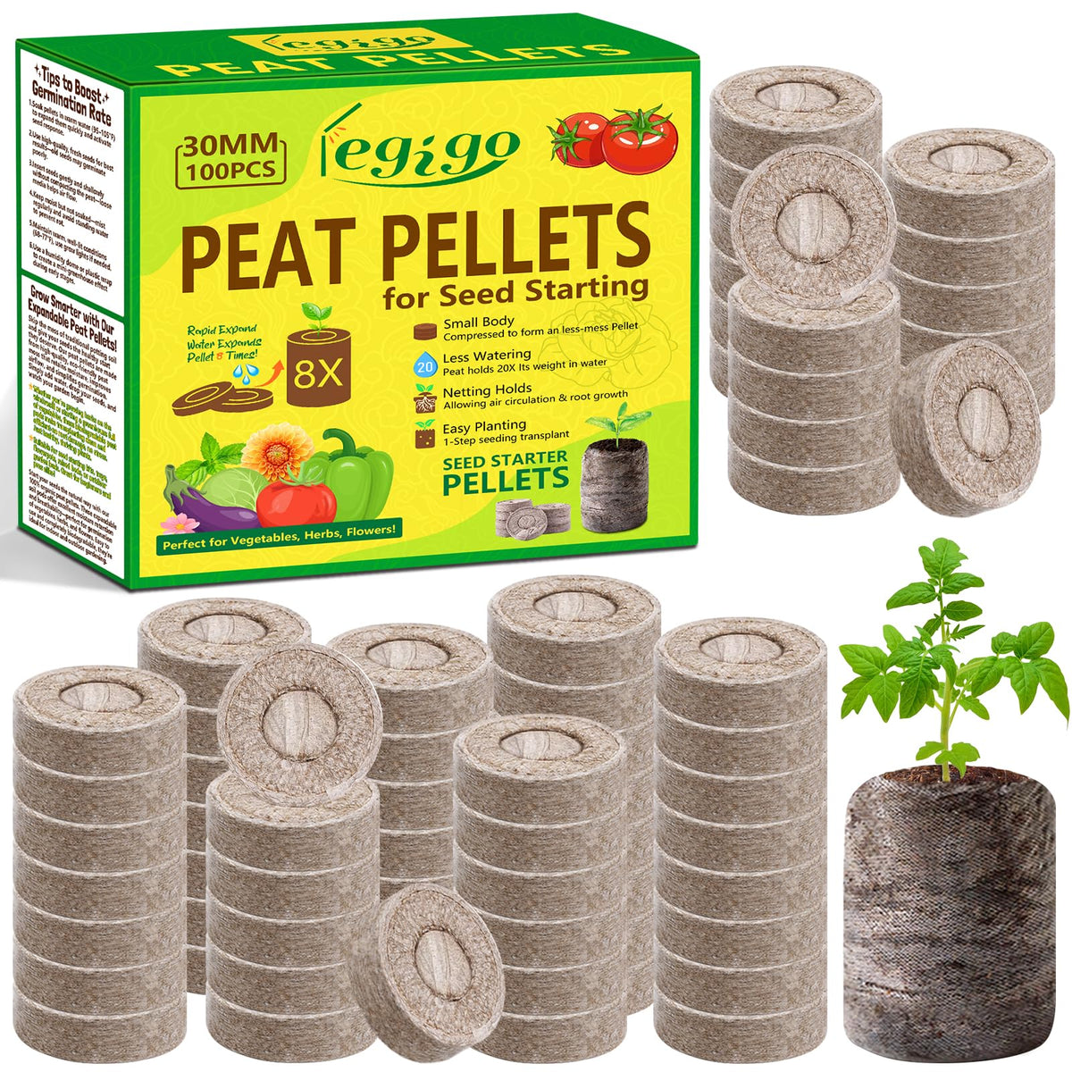 Legigo 30 mm peat pellets expand with water to form ready-to-plant seedling pots