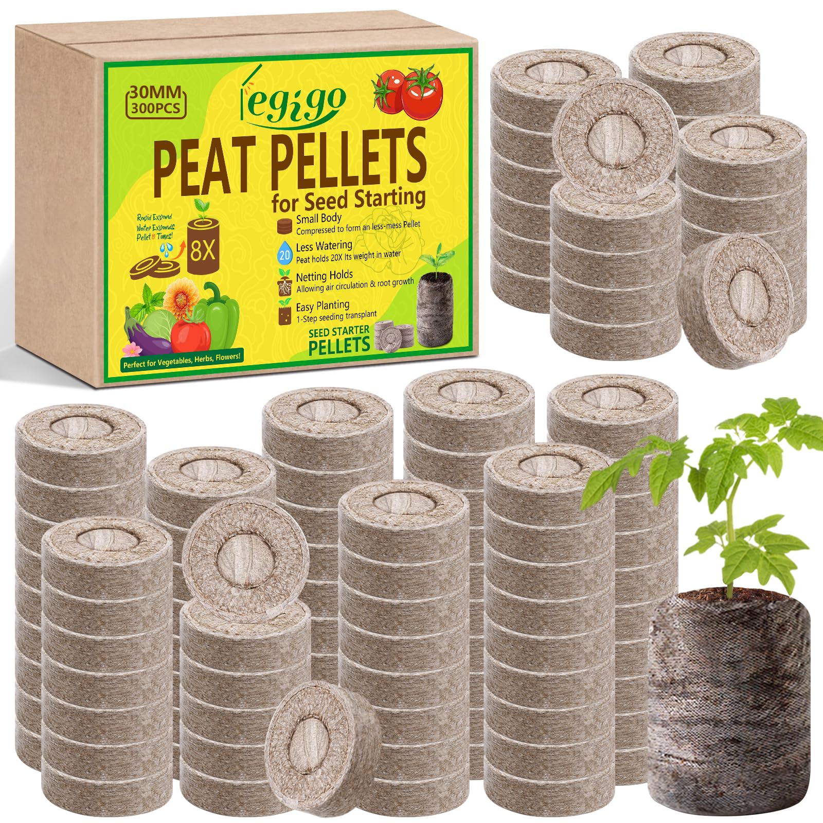 Legigo 30mm peat pellets in dry form for neat storage and quick hydration.