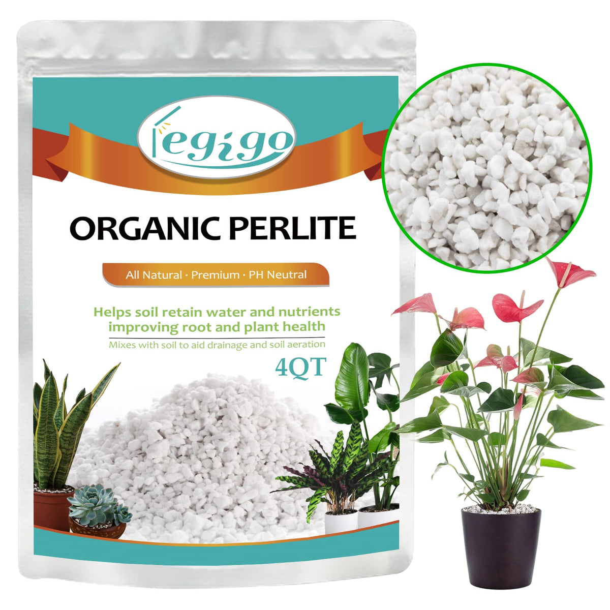 Legigo perlite 4qt bag enhances soil texture for better drainage and root growth